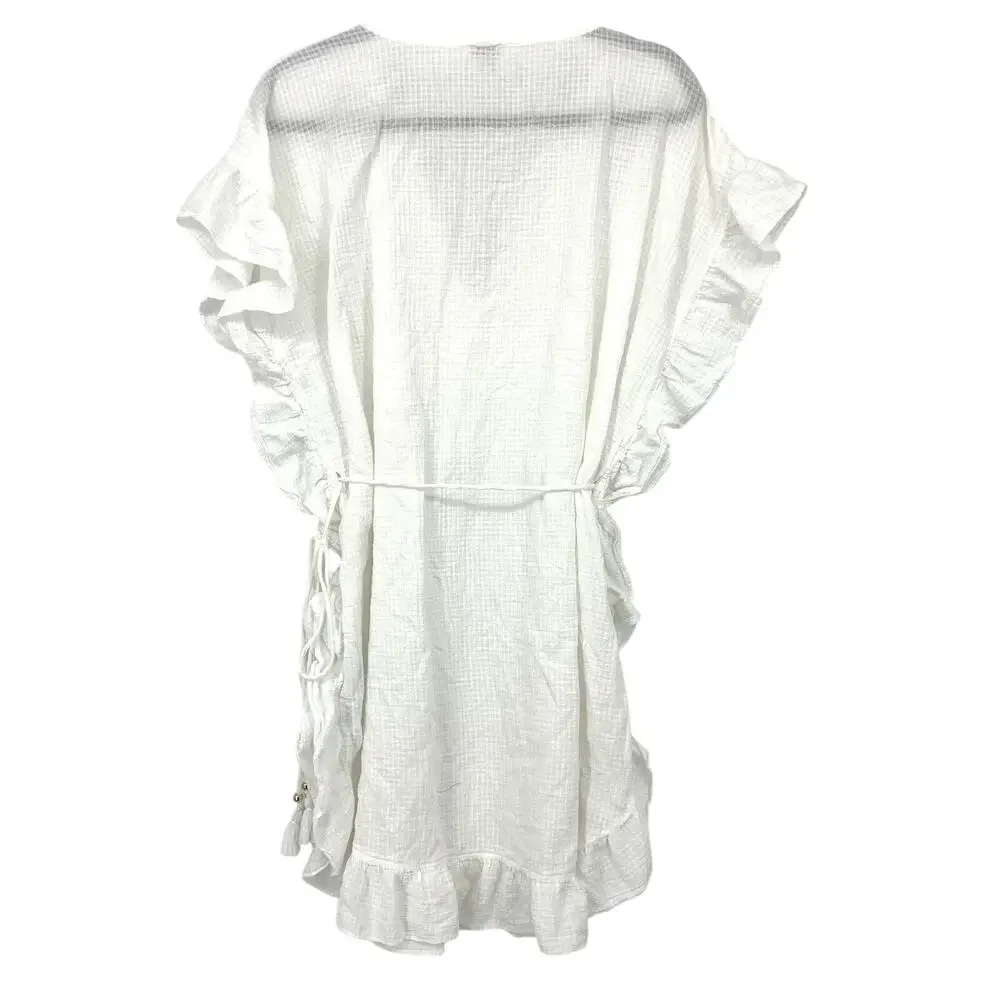 J. Crew Beachwear Swimsuit Coverup Womens Size Medium White Cotton Gauze Ruffles